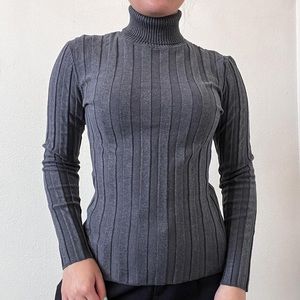 Grey Ribbed Knit Turtleneck